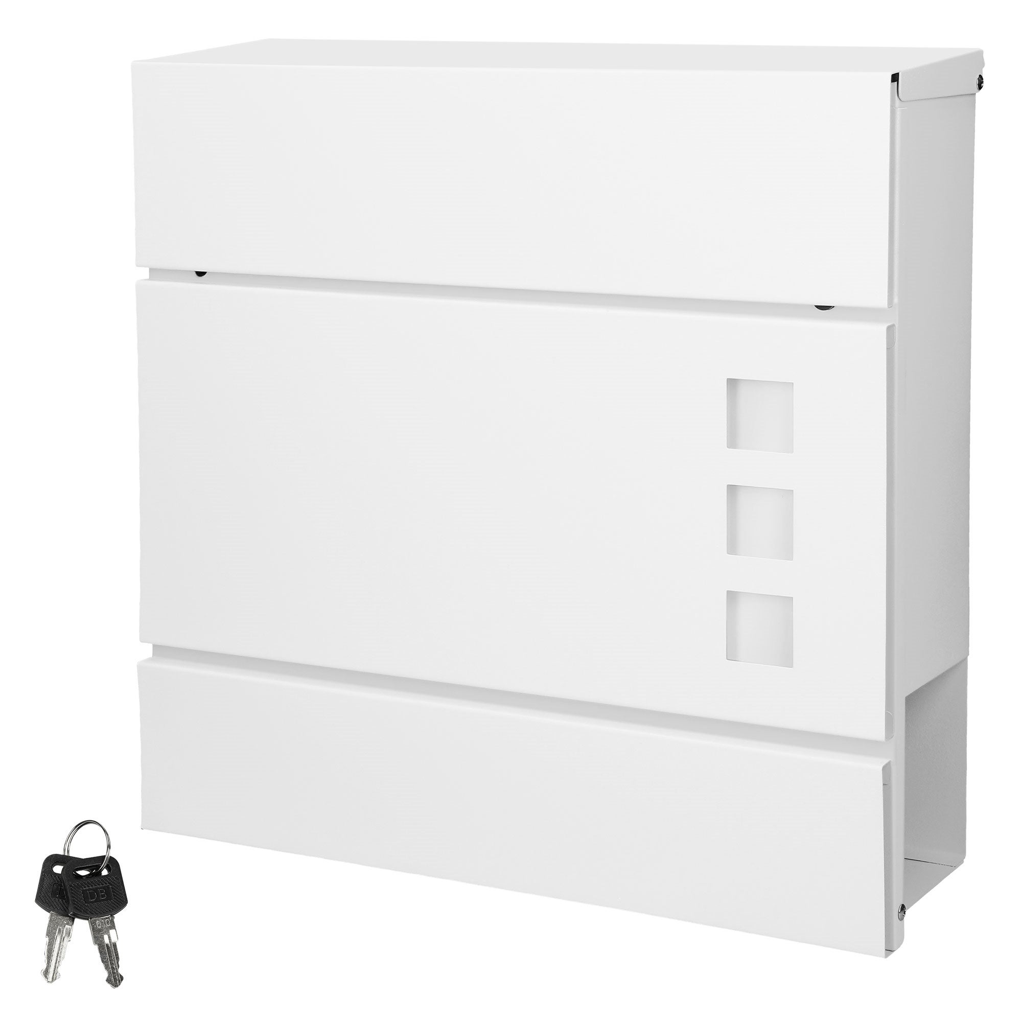 ECD Germany Nowoczesny design skrzynka pocztowa z przegródka na gazety 37x10,5x36,5cm stal malowana proszkowo bialy wizjer 2 klucze i osprzet