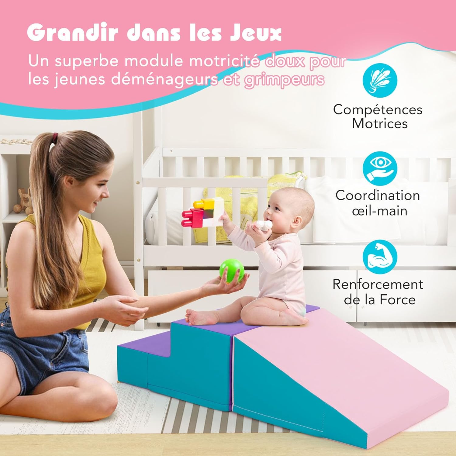 Parcours Motricité Bébé Mousse - Escalier + Toboggan Pour 6 Mois-3 Ans