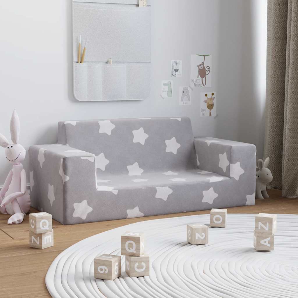 Sofá infantil de 2 plazas | sofá de salón | sofá de descanso gris claro con estrellas felpa suave cfw394003