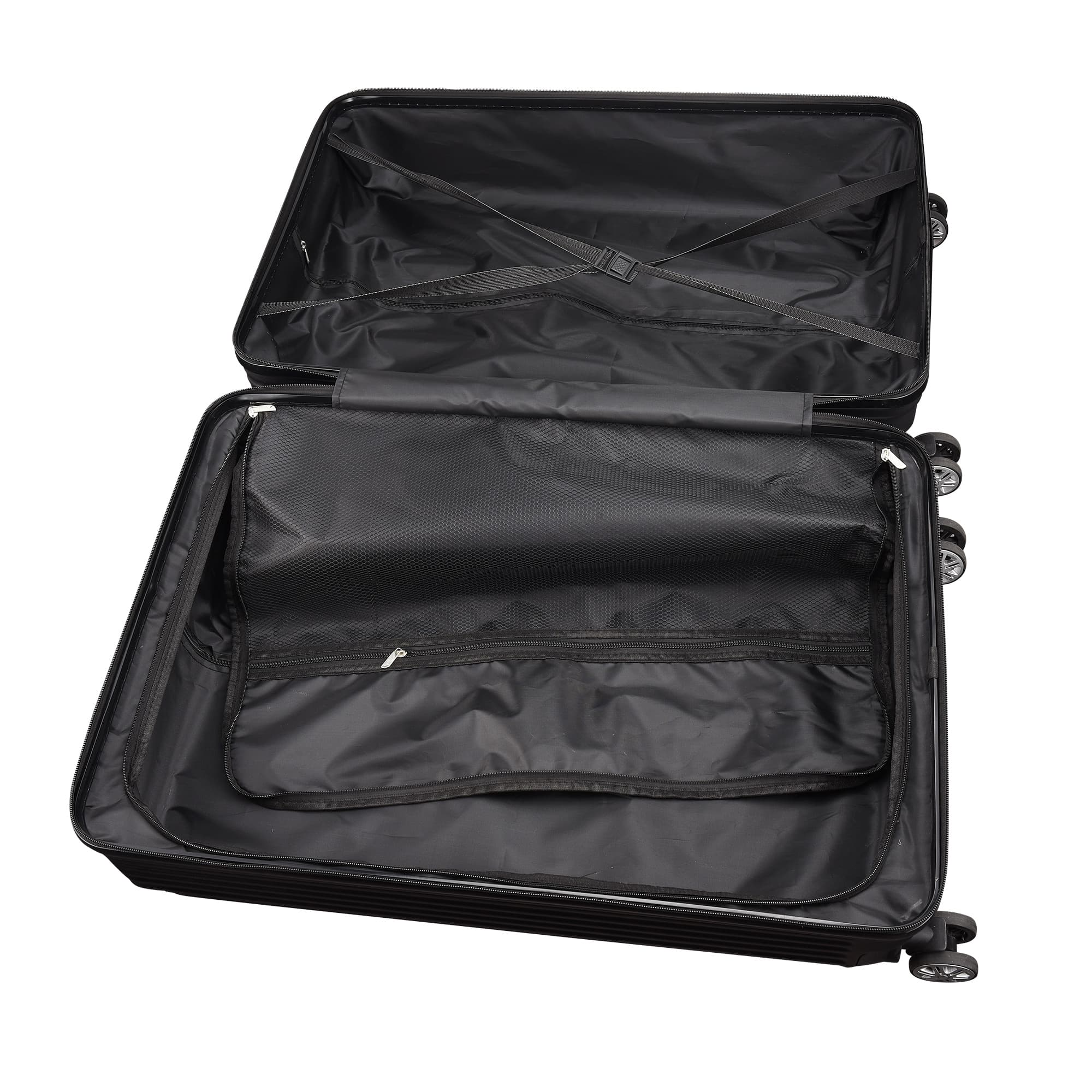 Ensemble de 3 valises extensibles classiques noires - Roues doubles pour plus de stabilité et de sécurité avec serrure TSA (20