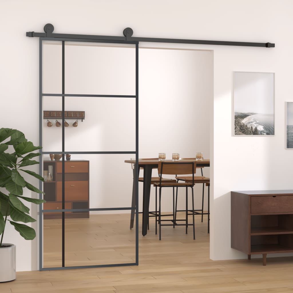 Puerta corredera | Puerta de la cocina ESG vidrio y aluminio negra 90x205 cm CFW31258 - 2
