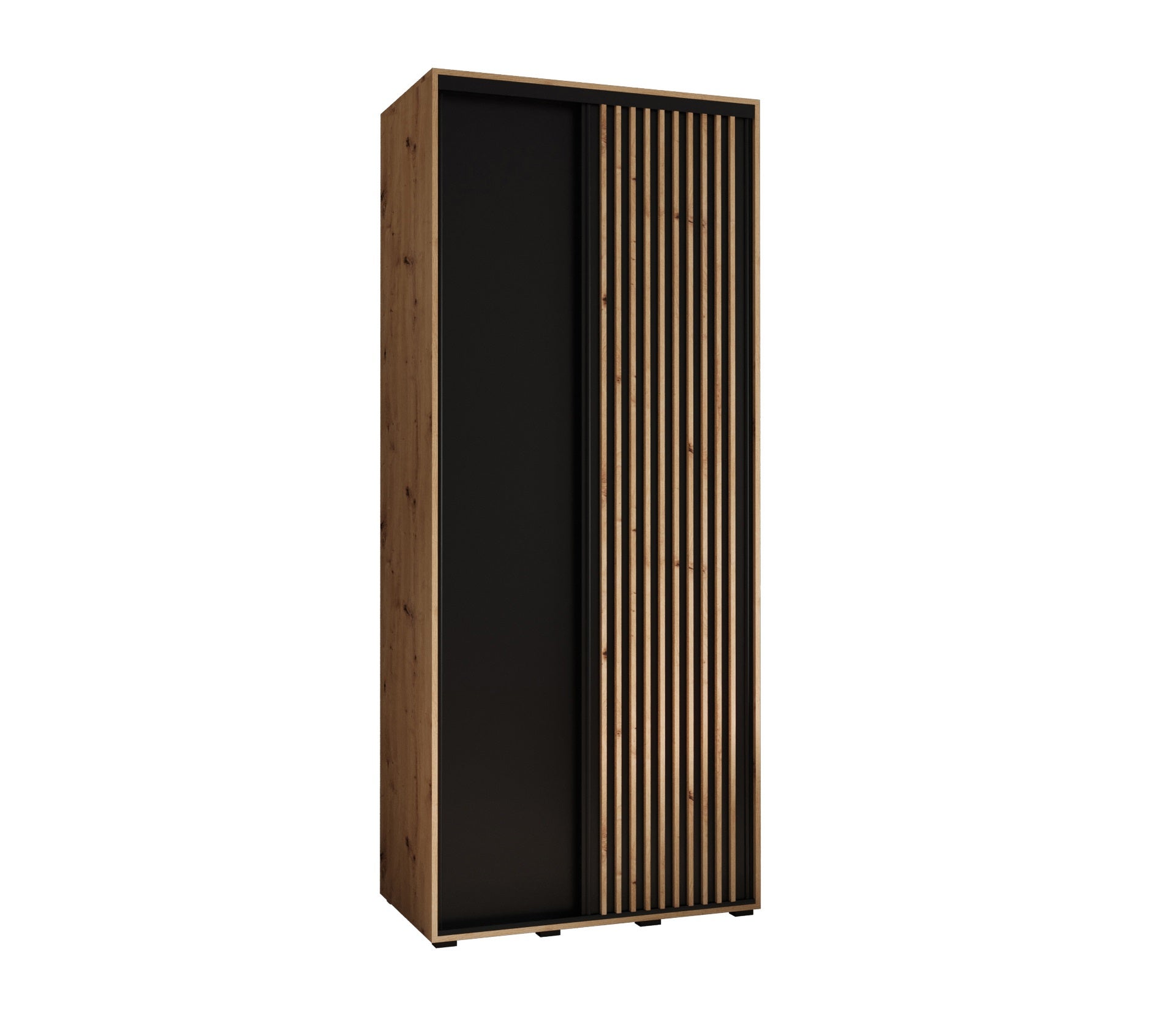 Szafa przesuwna wysoka Lanko 1 120 x 60 x 235,2 cm artisan + czarny + lamele artisan - Abiks Meble
