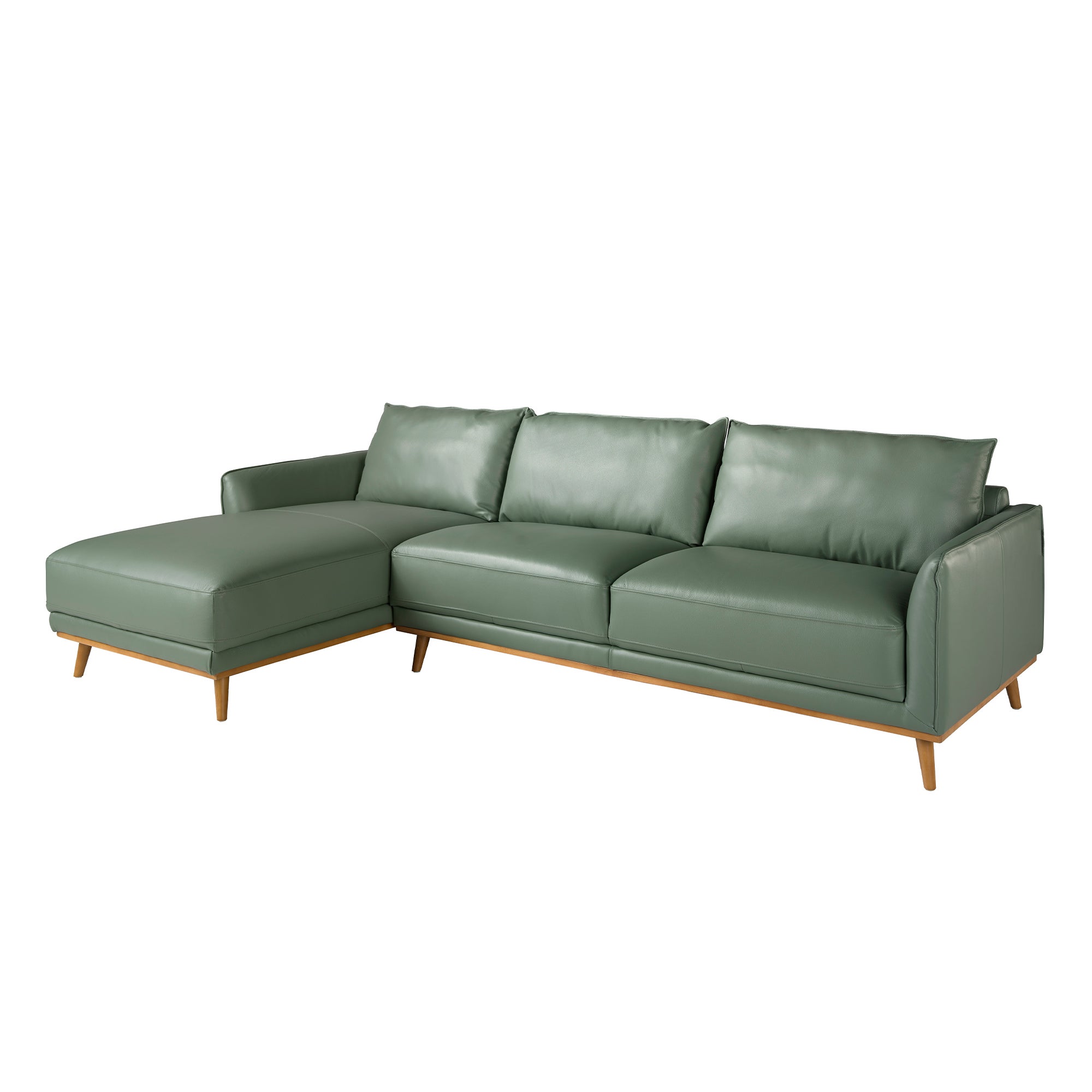 Lewa sofa z zielonej skóry 295 x 160 x 90 cm