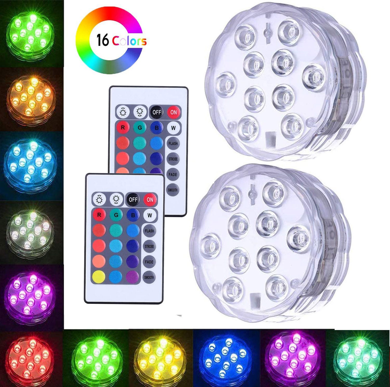 Lot de 2 lampes submersibles à LED multicolores avec télécommande ...