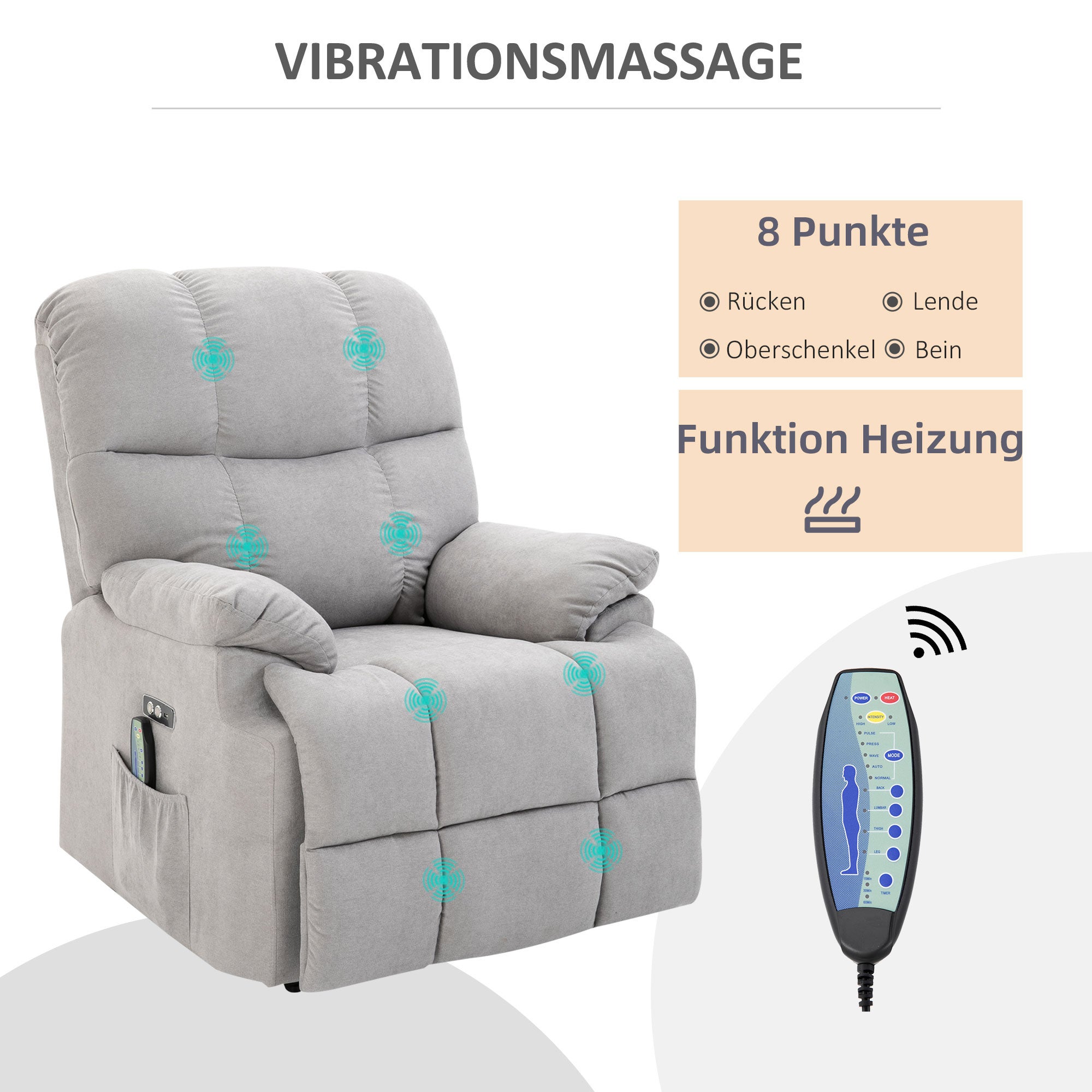 Fauteuil avec assistance relevage, fauteuil de massage, fauteuil inclinable avec port USB TV avec télécommande et poche latérale fauteuil TV - 7