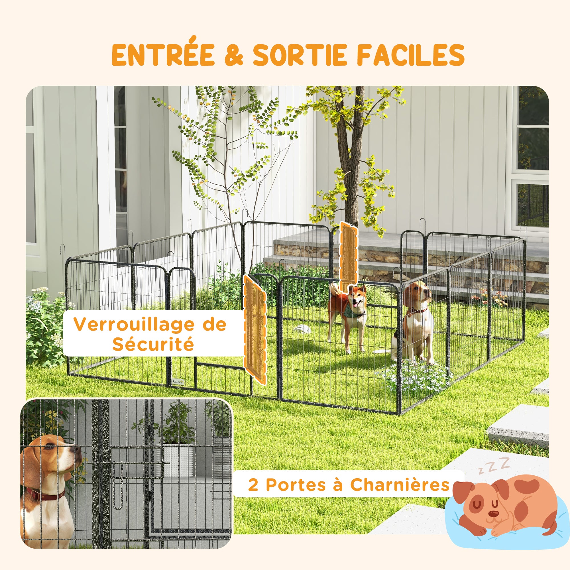 Parc enclos modulable verrouillable dim. carrées totales 240 x 240 cm acier époxy - 5