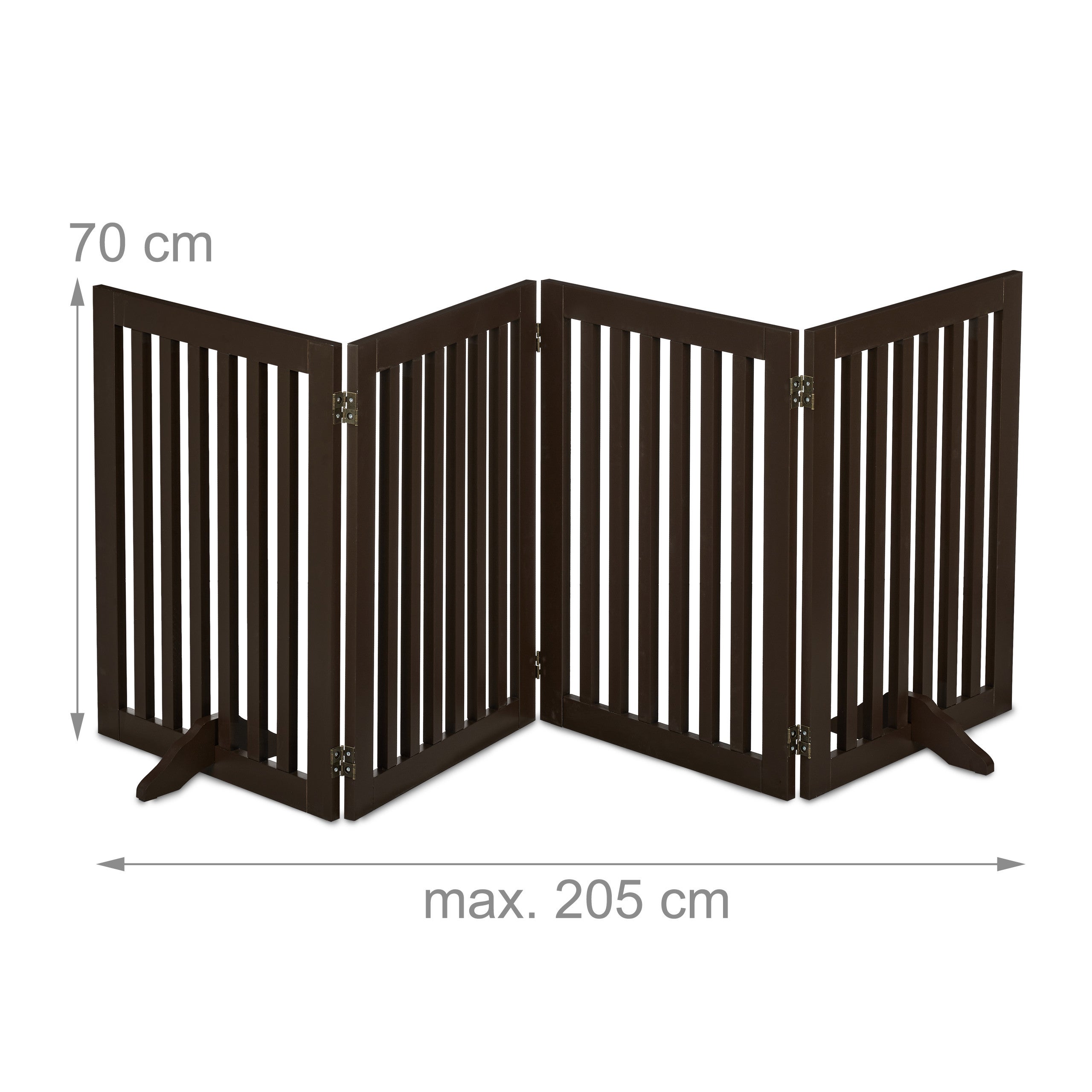 Barrière de sécurité pour chiens à 4 panneaux, pliable et autoportante, 70 x 206 cm, avec pieds, MDF marron, Relaxdays - 4