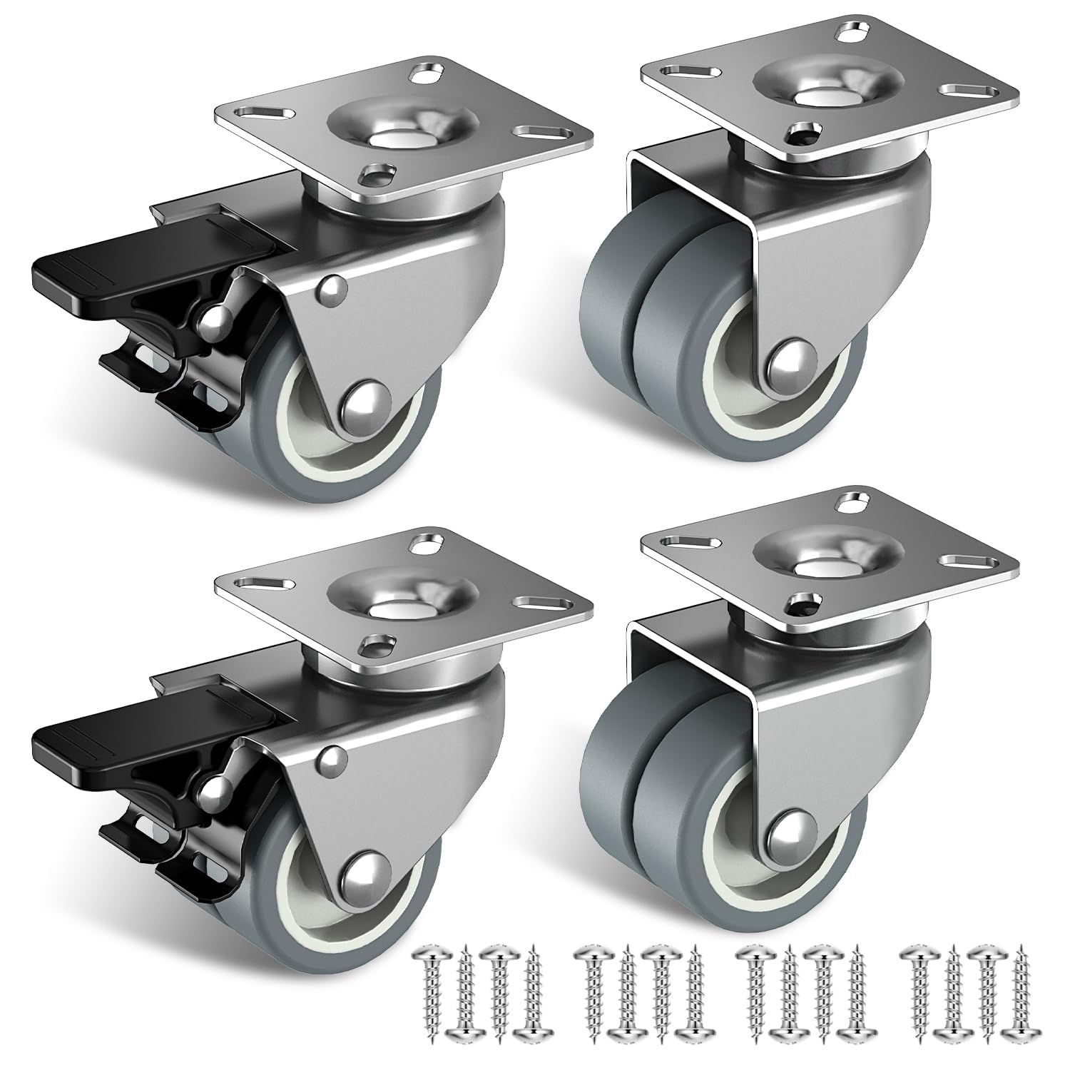 4 Roulettes Pour Meubles 75Mm 360Kg, Roulettes Pivotantes, Roues