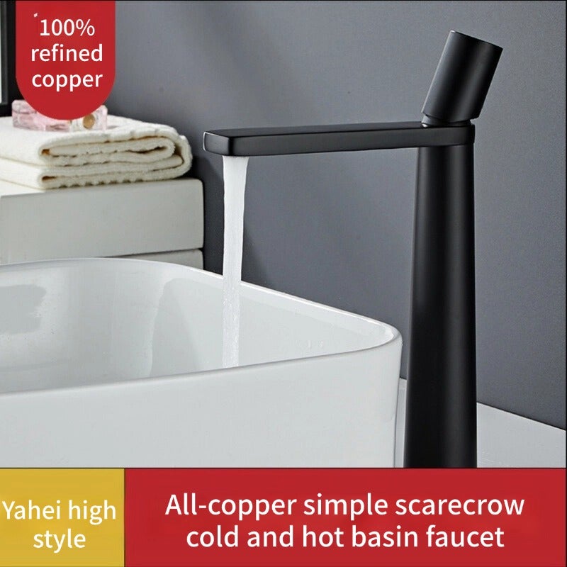 Kran z jedną regulacją do umywalki łazienkowej (czarny matowy), miedź, podwójna regulacja ciepła/zimna, wysoki design, trwały, łatwy w instalacji