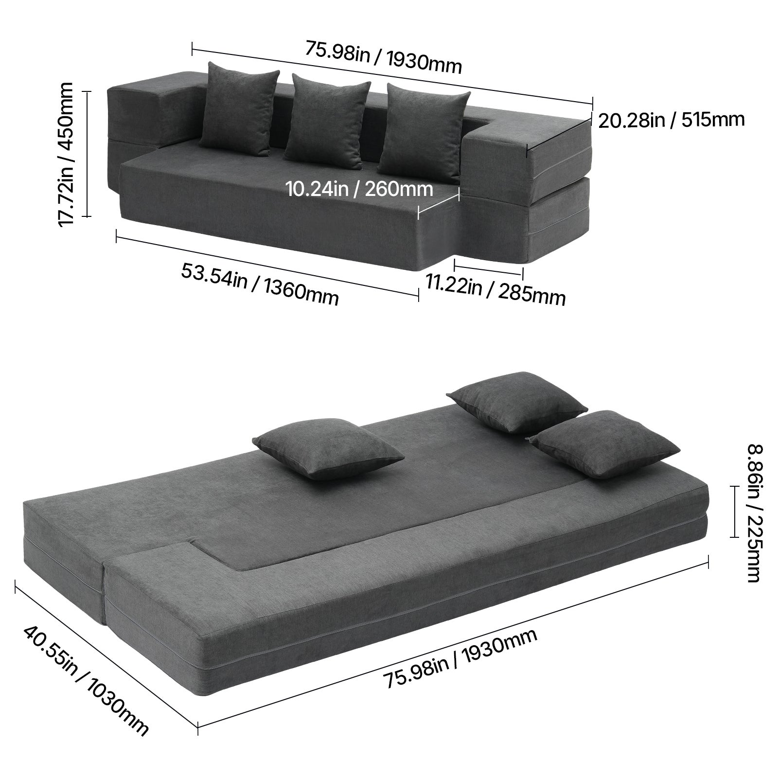 Divano Letto Pieghevole Multifunzionale GEDO 2025, Stile Moderno Crema, in Vellu
