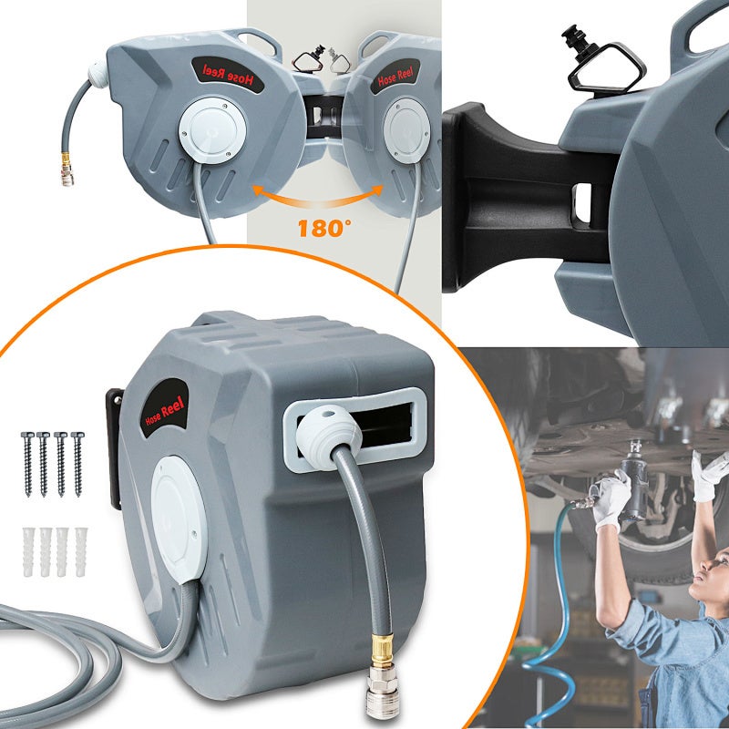 20 m Enrouleur de tuyau à air comprimé Dévidoir Tuyau Automatique raccord rapide 1/4