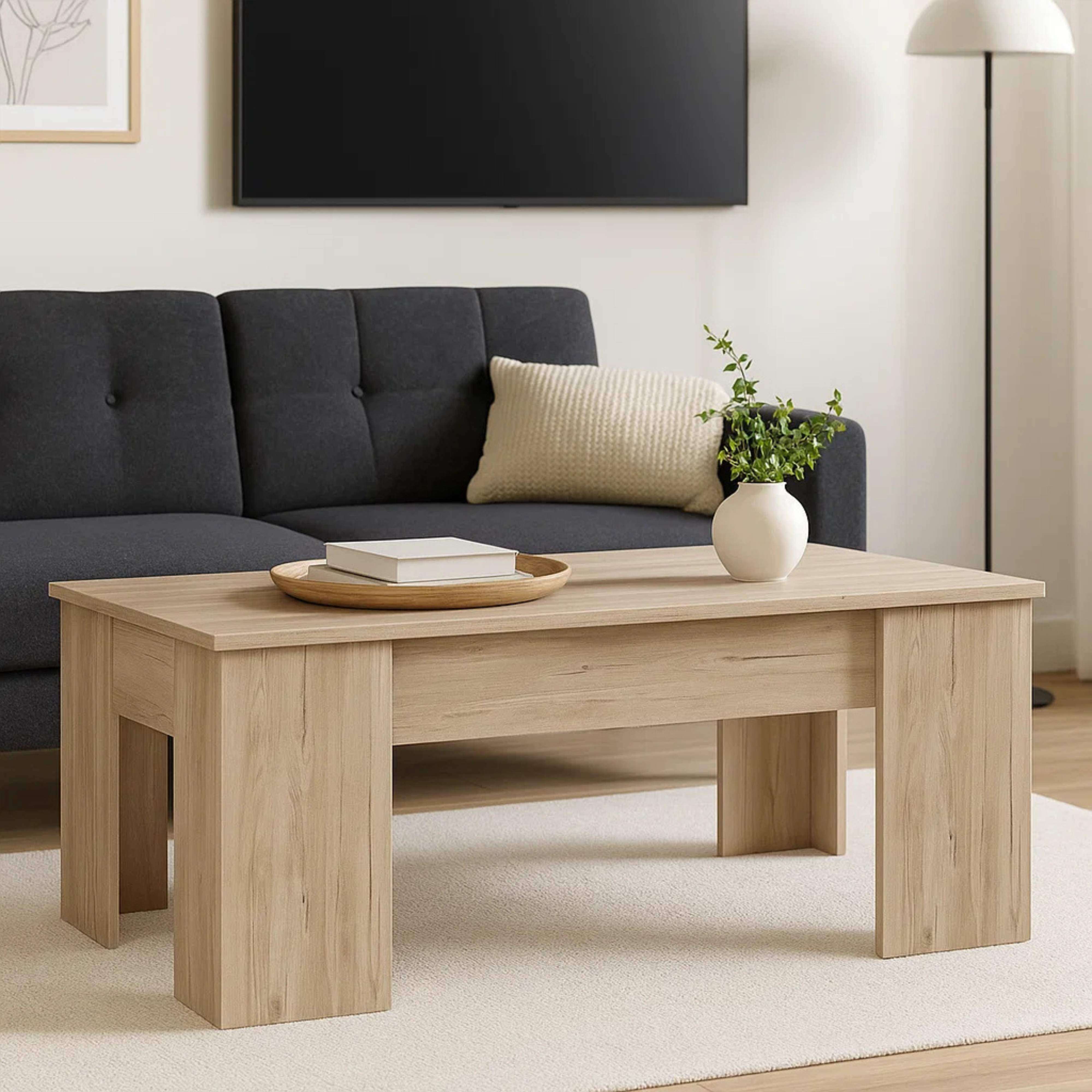 Mesa de centro elevable Low salón comedor color color sahara estilo moderno mueble 100x45x50cm - 7