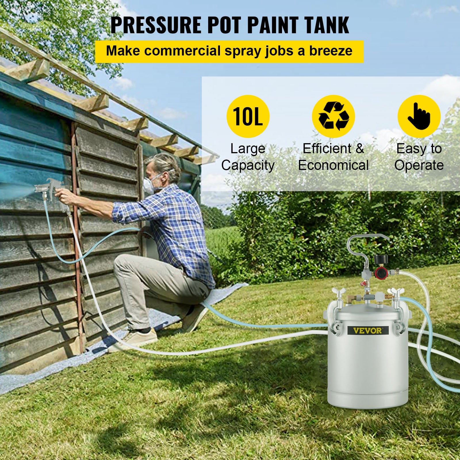 YJINGRUI Pot de pression de peinture 2 L Peinture de réservoir sous pression avec pistolet et
