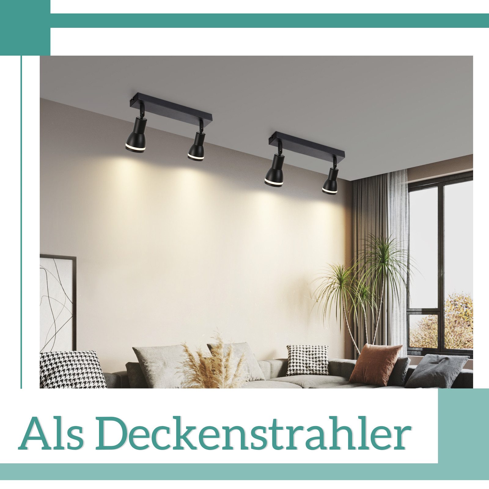 ZMH Spot de plafond LED 2 ampoules noir salon plafonnier spot orientable GU10 spot lampe moderne - 8
