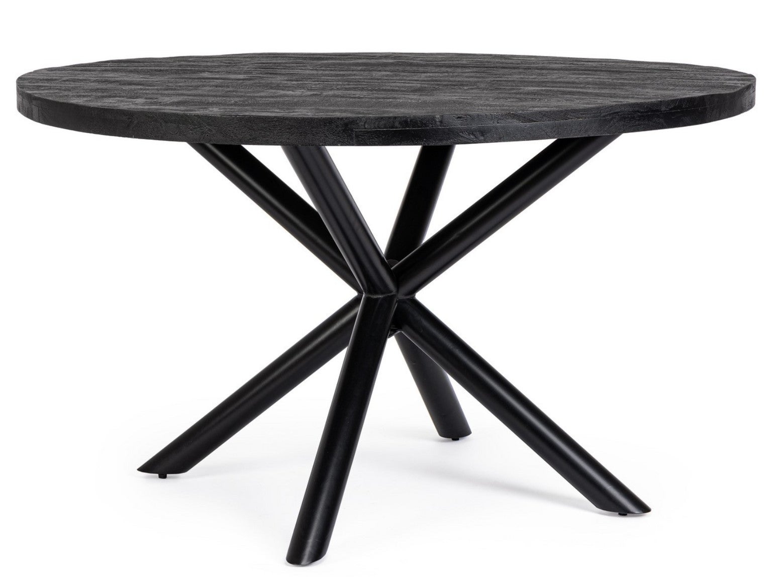 Table ronde bois de manguier noir et pieds acier noir Tinka 130cm ...