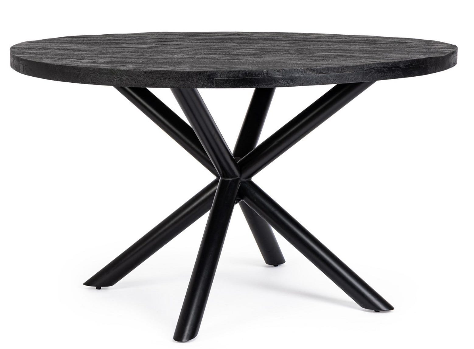 Table ronde bois de manguier noir et pieds acier noir Tinka 130cm ...