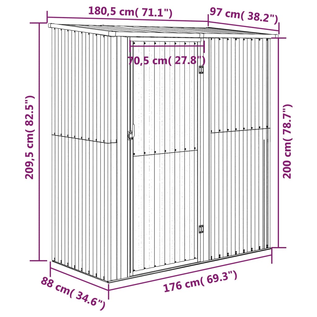 Caseta jardín acero galvanizado antracita 180,5x97x209,5 cm vidaXL - 3