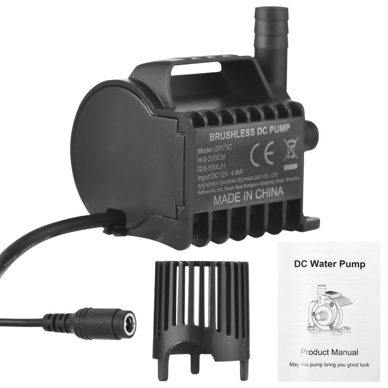 Mini pompe à eau 12V, débit de 550 L/h, hauteur de 2 mètres, interface CC，Pour aquariums, bassins et aquariums - 5