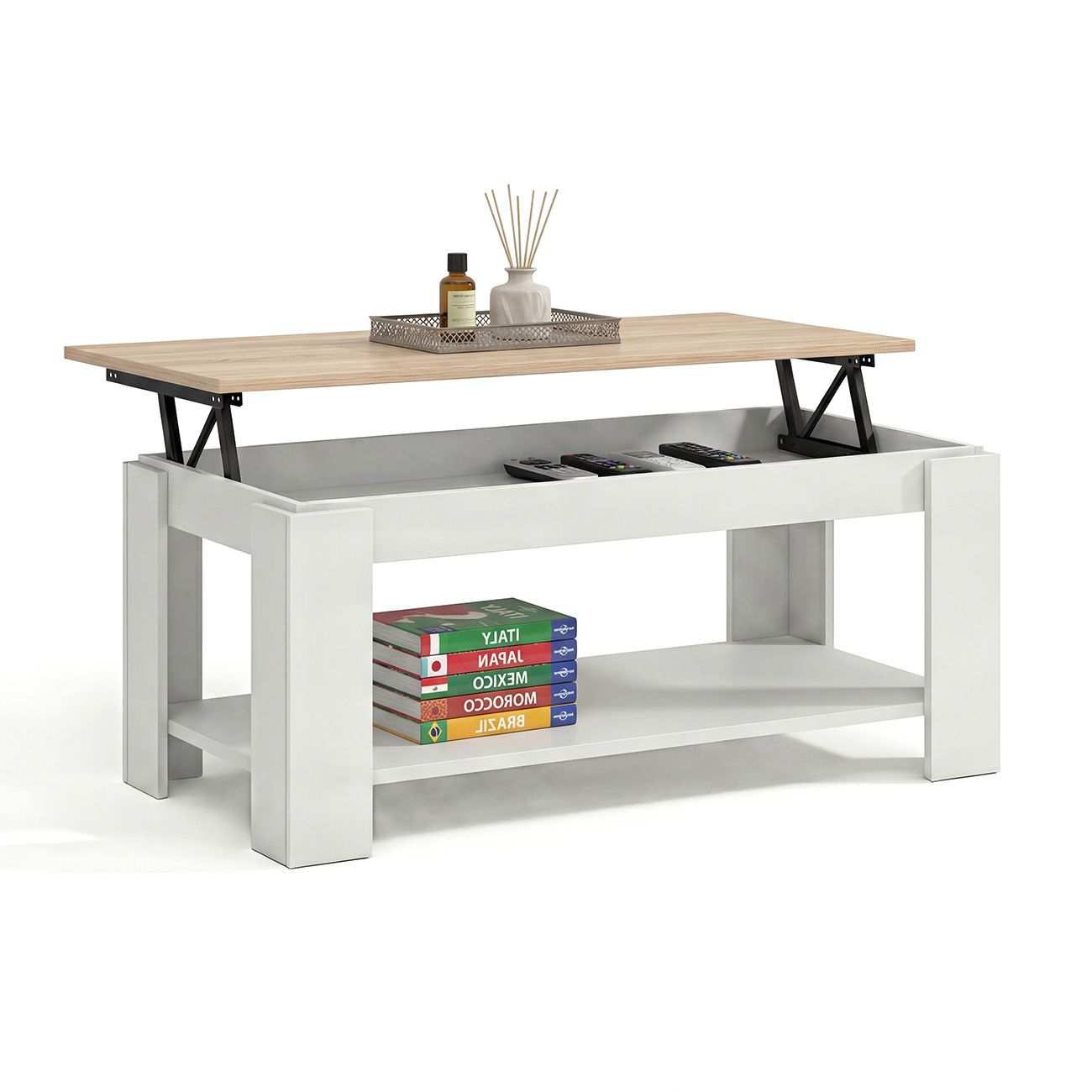 Mesa de centro com arrumação 102x43-54 cm Lya Blanco Artik (Blanco Mate) - Roble Canadian 50 x 54 x cm - 2