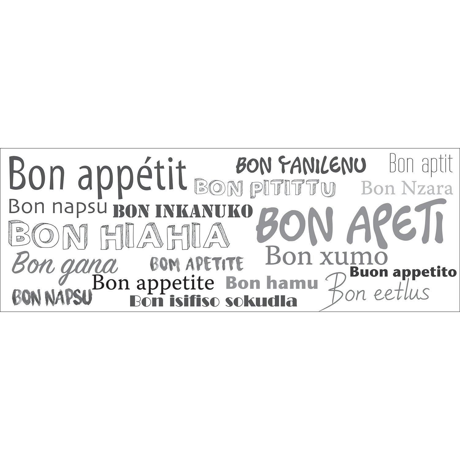 Sticker autocollant décoratif, bon appetit en 19 langues,, 68 cm X 24 cm - 2