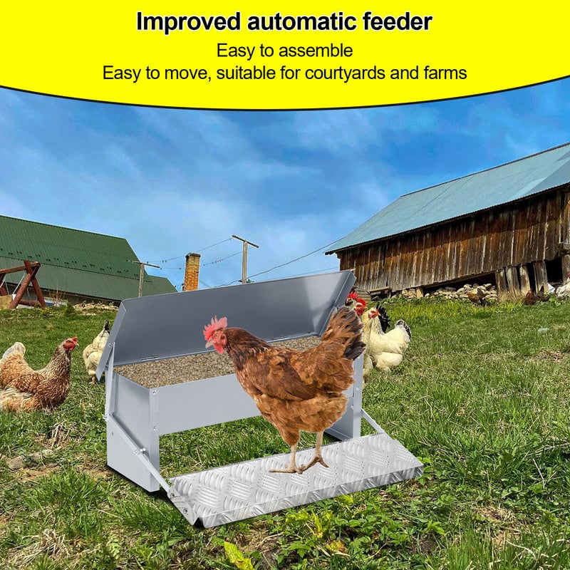 Mangeoire automatique avec pédale antidérapant, 5kg, Anti-nuisibles,Prévenir le gaspillage, acier galvanisé - 8