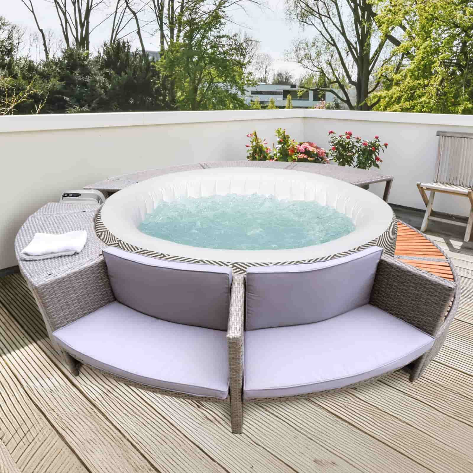 Revtement Spa Hydromassage K2O Full Surround 180 279x40x56cm Set  Circulaire 9 secteurs avec Siges, Marches et Rangement | Leroy Merlin