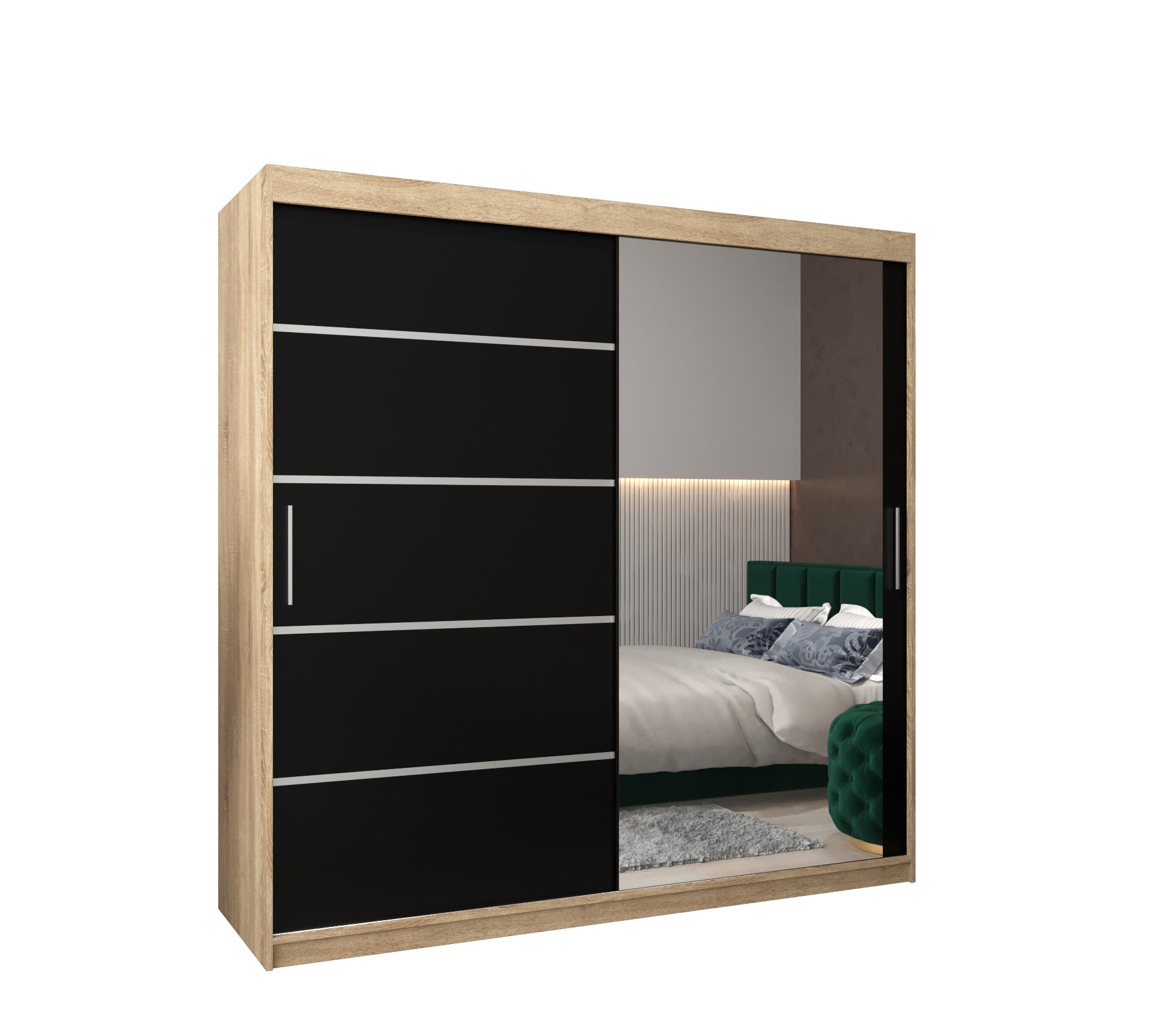 Szafa przesuwna garderoba Verona 2 200 x 62 x 200 cm Sonoma + Czarny - Abiks Meble