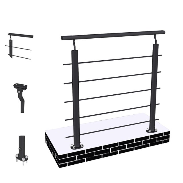 Garde-corps Aluminium Noir 100cm - Rampe d'escalier 100cm - Fixation à plat (5 traverses +1 main courante) - Pour tous espaces