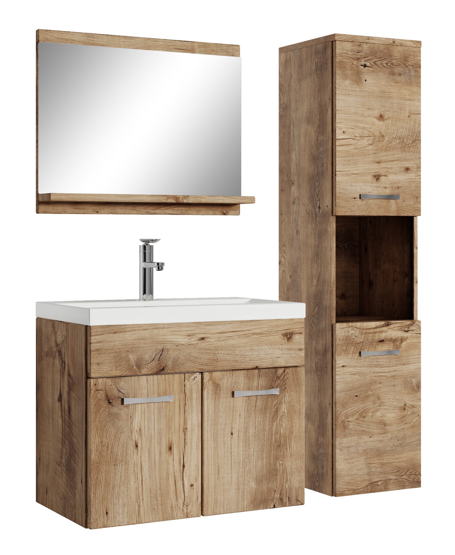 Set Bagno Lomadox In Rovere Wotan – Mobile Lavabo Ceramica 80cm, Specchio LED E 3 Pensili, Design Moderno - 5