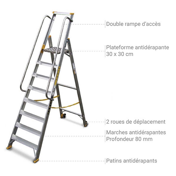 Escabeau 10 marches grande plateforme - Hauteur max. de travail 4.12m - 9310-R - 3