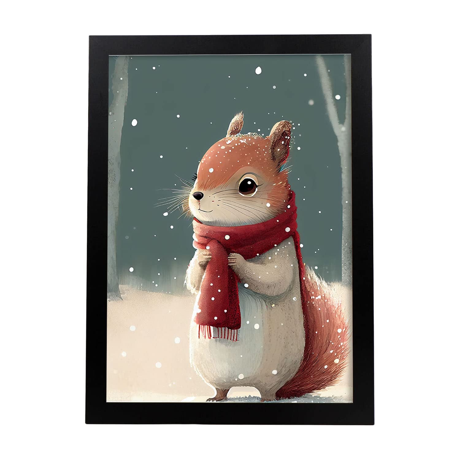 Nacnic poster de ardilla en estilo acuarela ilustraciones infantiles a todo color de animalitos bebé con ropa roja a3 marco negro