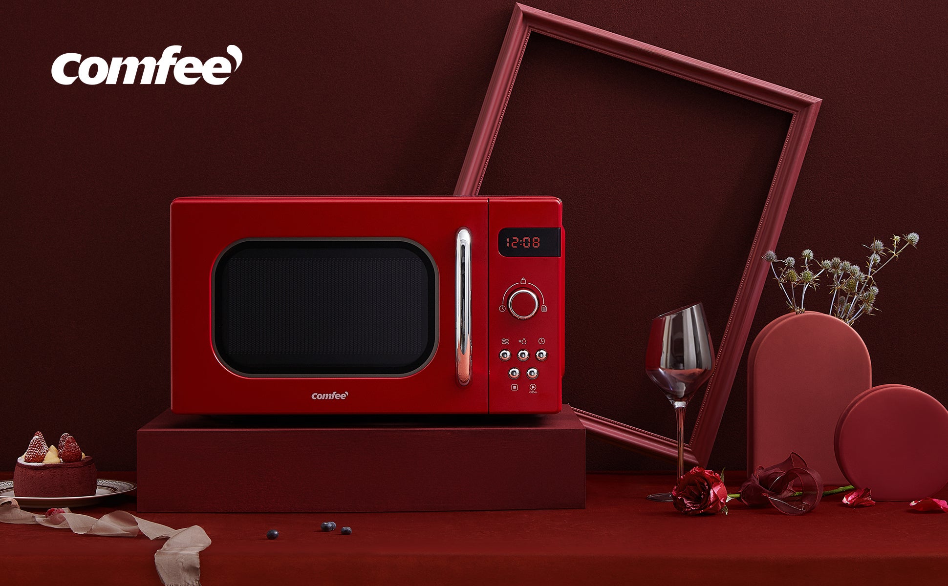 Micro-ondes rétro de 20L - COMFEE CMSRO 20 di rd - 800W - Rouge - 12