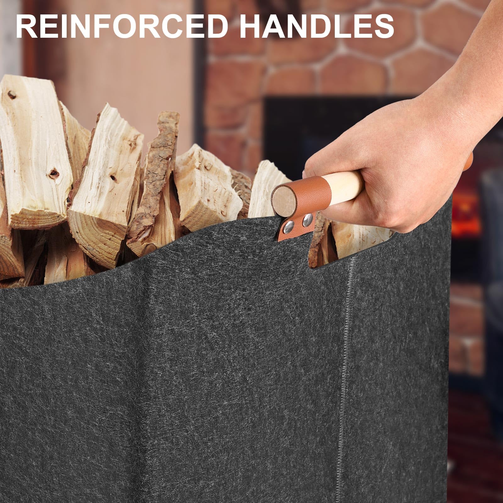 Panier à bois de chauffage pliable 96L, sac en feutre, 60 x 40 x 40 cm, panier à bûches avec poignées de transport, panier en feutre - 5