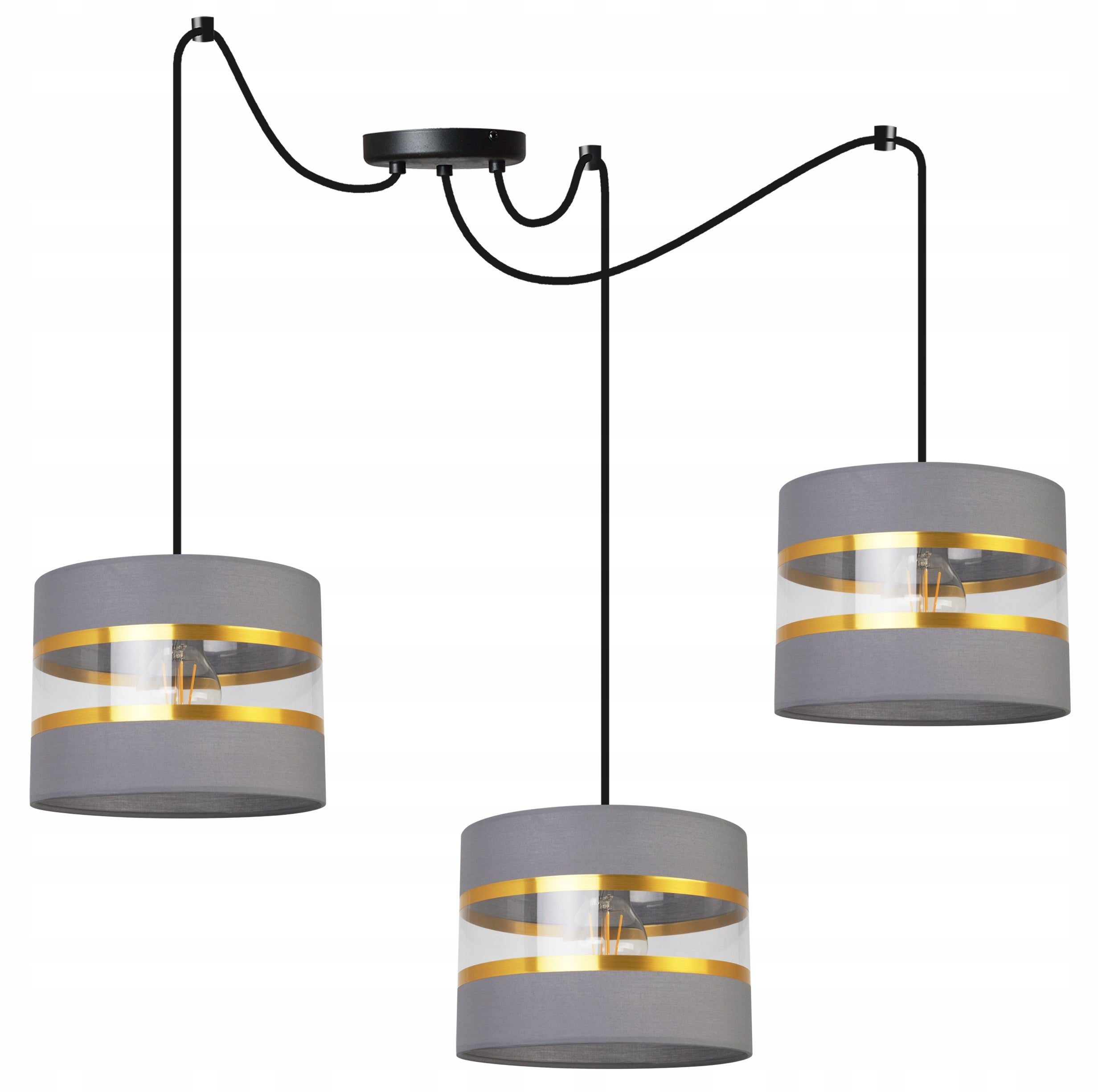 Lampa sufitowa wisząca Spider Elegance Gold boho 3xE27 abażur walec czarno/szary Light Home LH