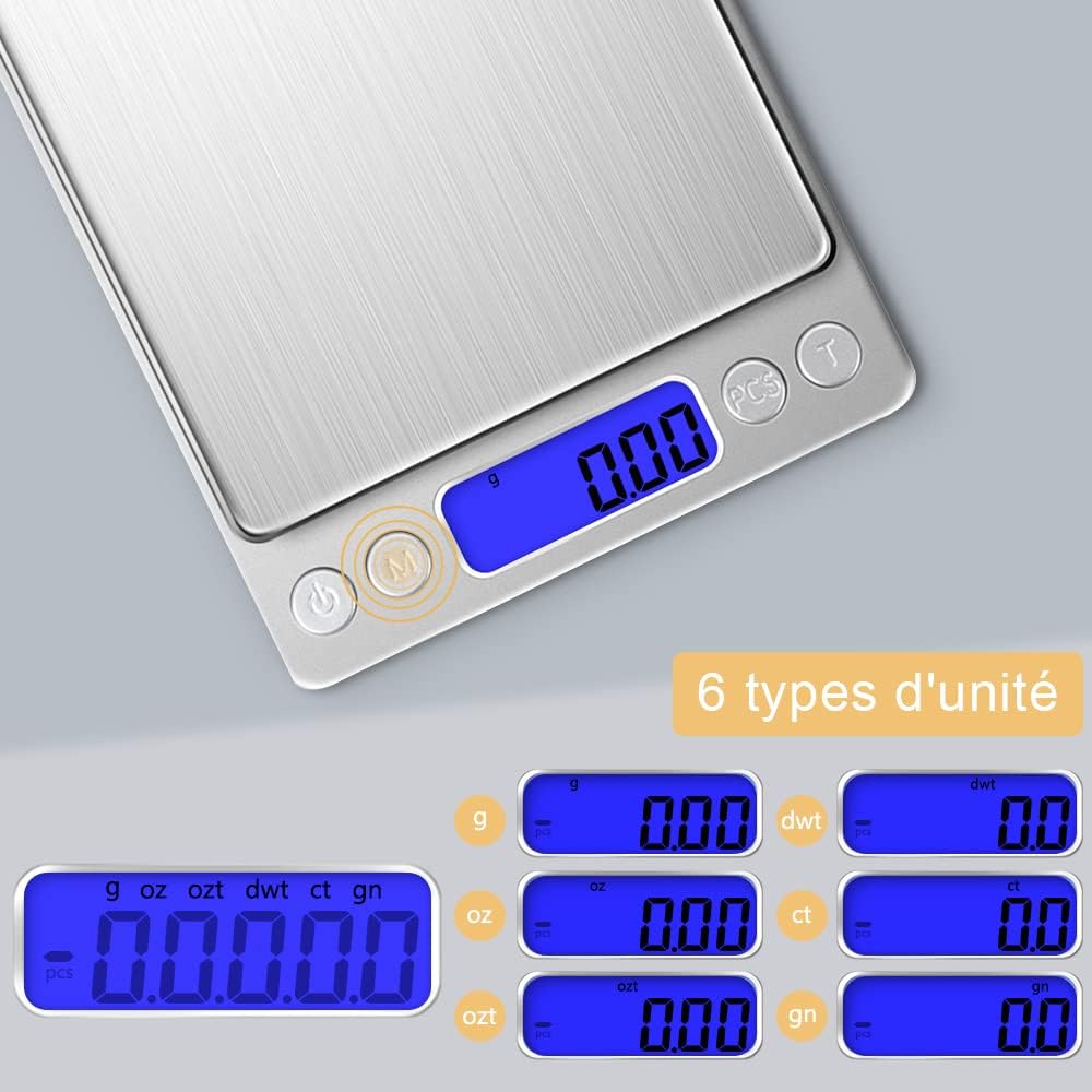 Balance de précision 500g 0.01g, balance de cuisine balance de poche balance à bijoux, balance électronique de haute précision, écran LCD - 4