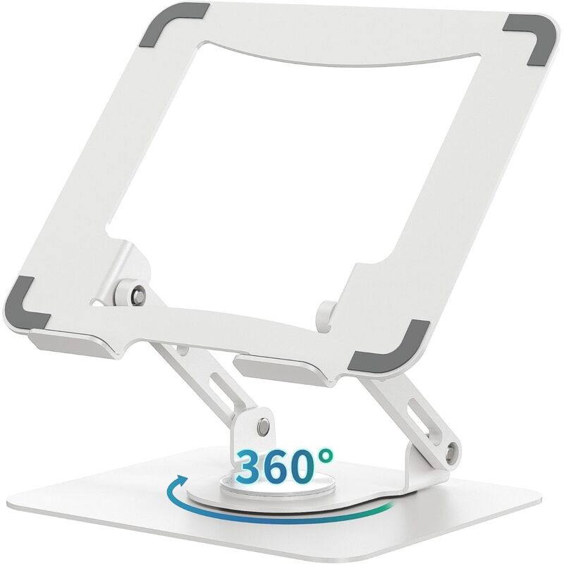 Podstawka pod laptopa z obrotową podstawą 360°, podstawka pod biurko, składana podstawka (od 10 do 15,6 cala), biała