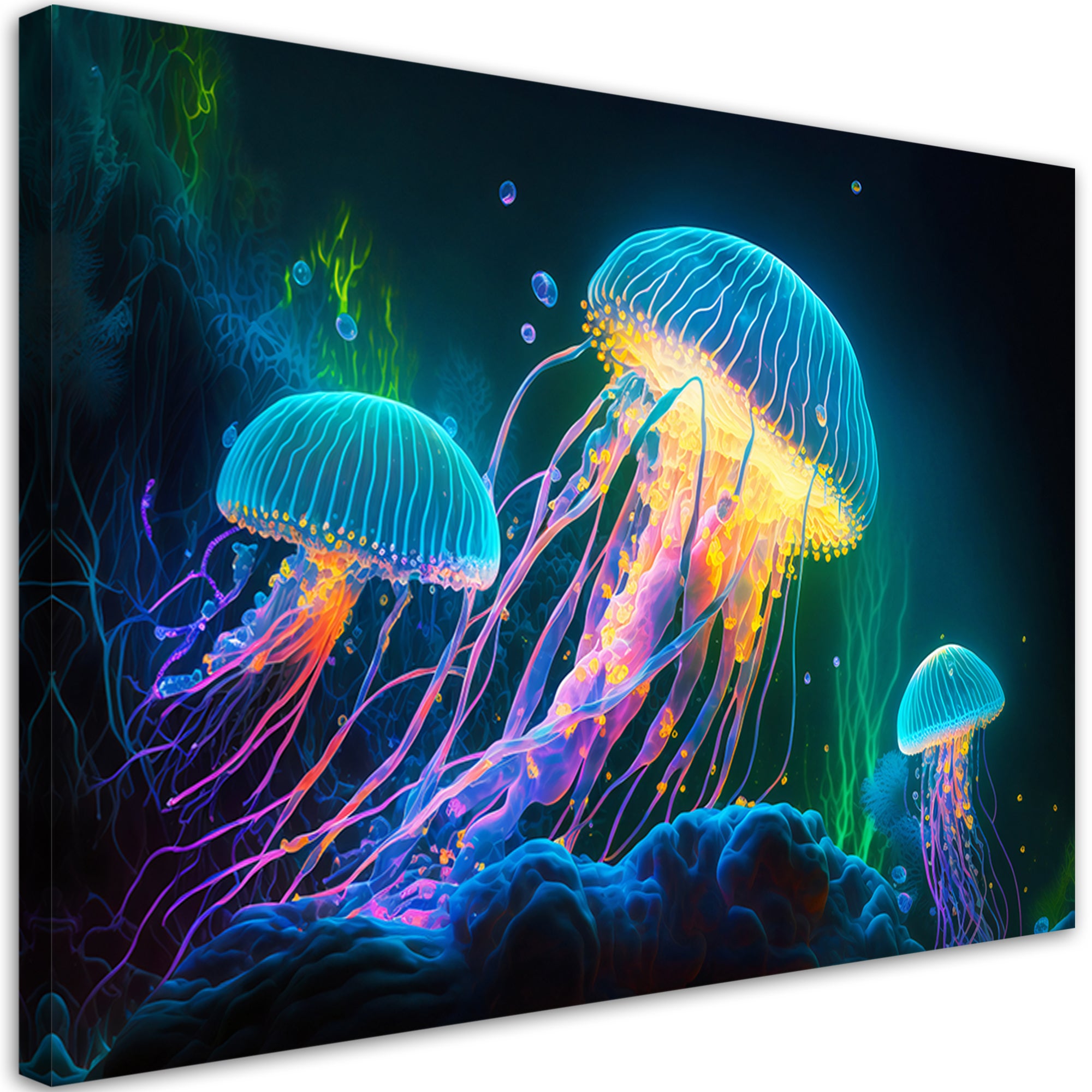 Obraz na płótnie, Neonowe meduzy pod wodą 120x80