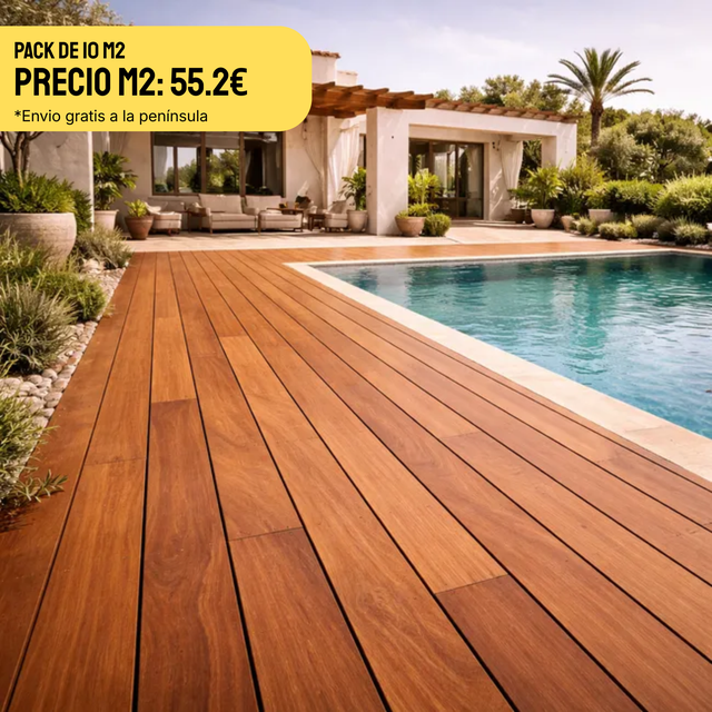PACK 10m²LAMAS MADERA TROPICAL WILD TERRA 21x120x1800mm FSC 100% (47 lamas) (m²: 55,2€)