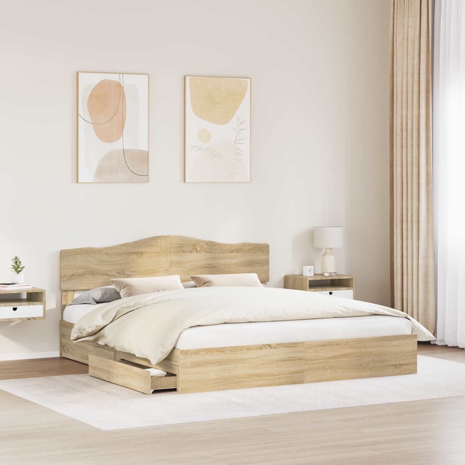 Lit de rangement chêne 180 x 200 cm panneau de bois - 3