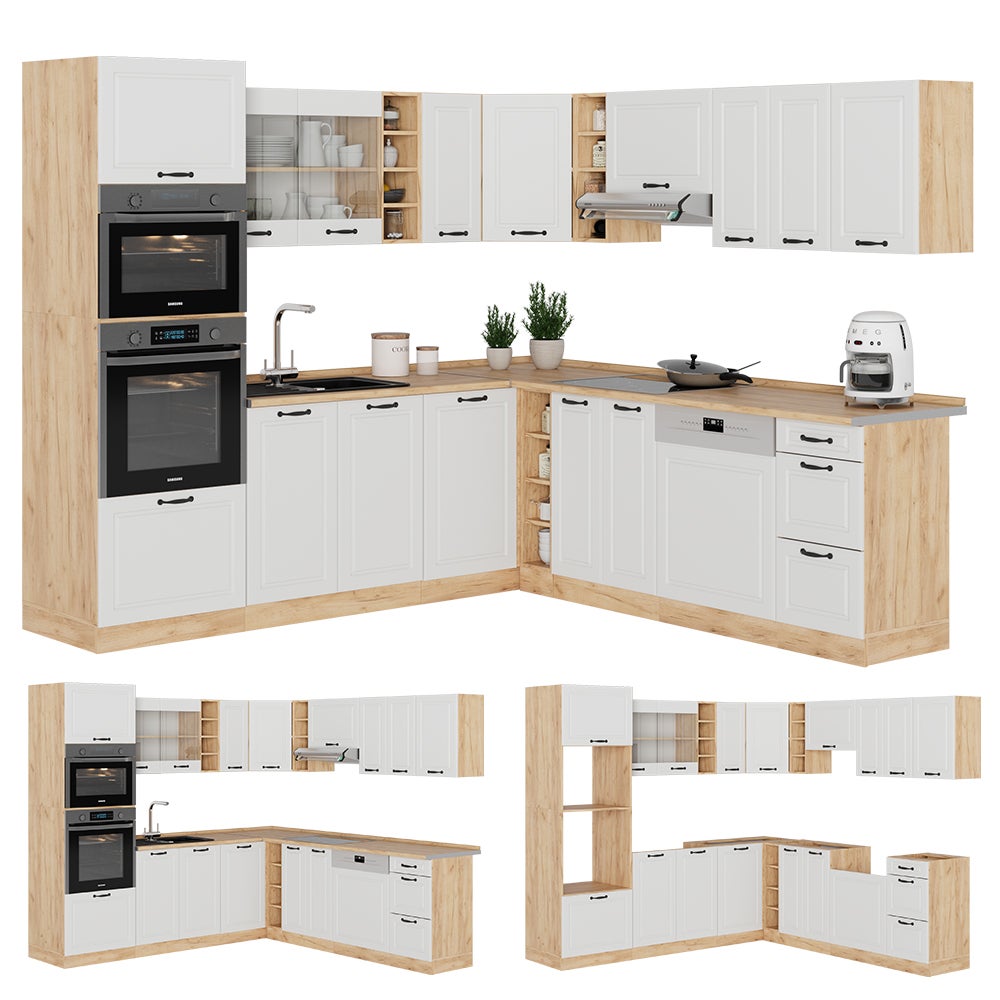 Vicco Cuisine en angle R-Line, Blanc campagnard/Chêne doré, 247x60cm , PT Chêne - 7