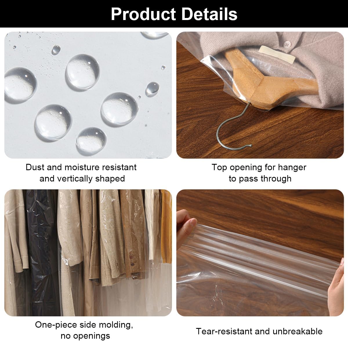 10 Pièces Housses de Vêtements, 55 ×80 cm Transparent Housse Vêtements à Suspendre, Housse Costume, Housses de Protection Anti-Poussière - 3