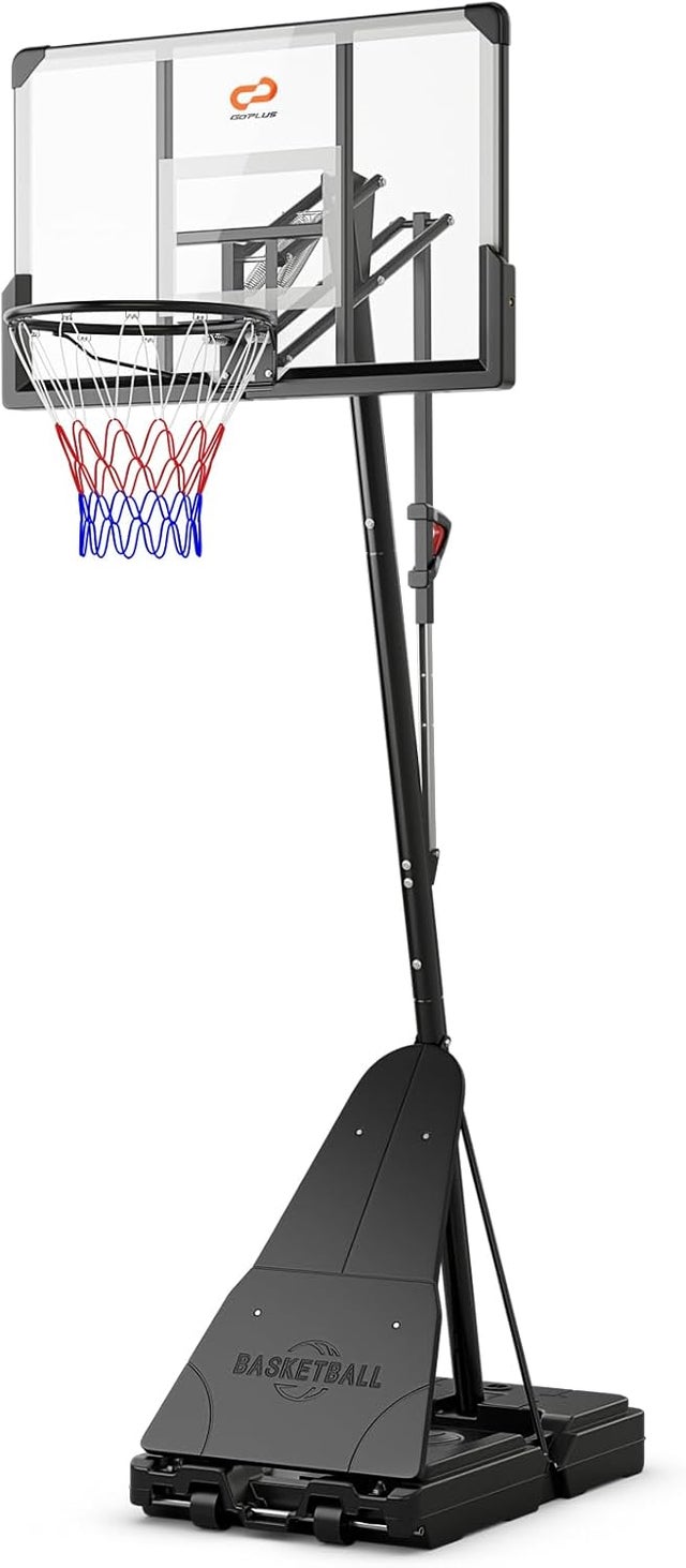 Cesta de Basquetebol Móvel, Altura Ajustável 1,5-2,1/2,45 a 3,05 m, Tabela de 112 cm à Prova de Estilhaços, para Interior/Exterior, para Todas as Ida