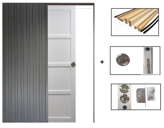 Porte Coulissante Tamera Blanc 4 Panneaux H204 X L73 Cm, Galandage, Kit Finition Gd Menuiseries