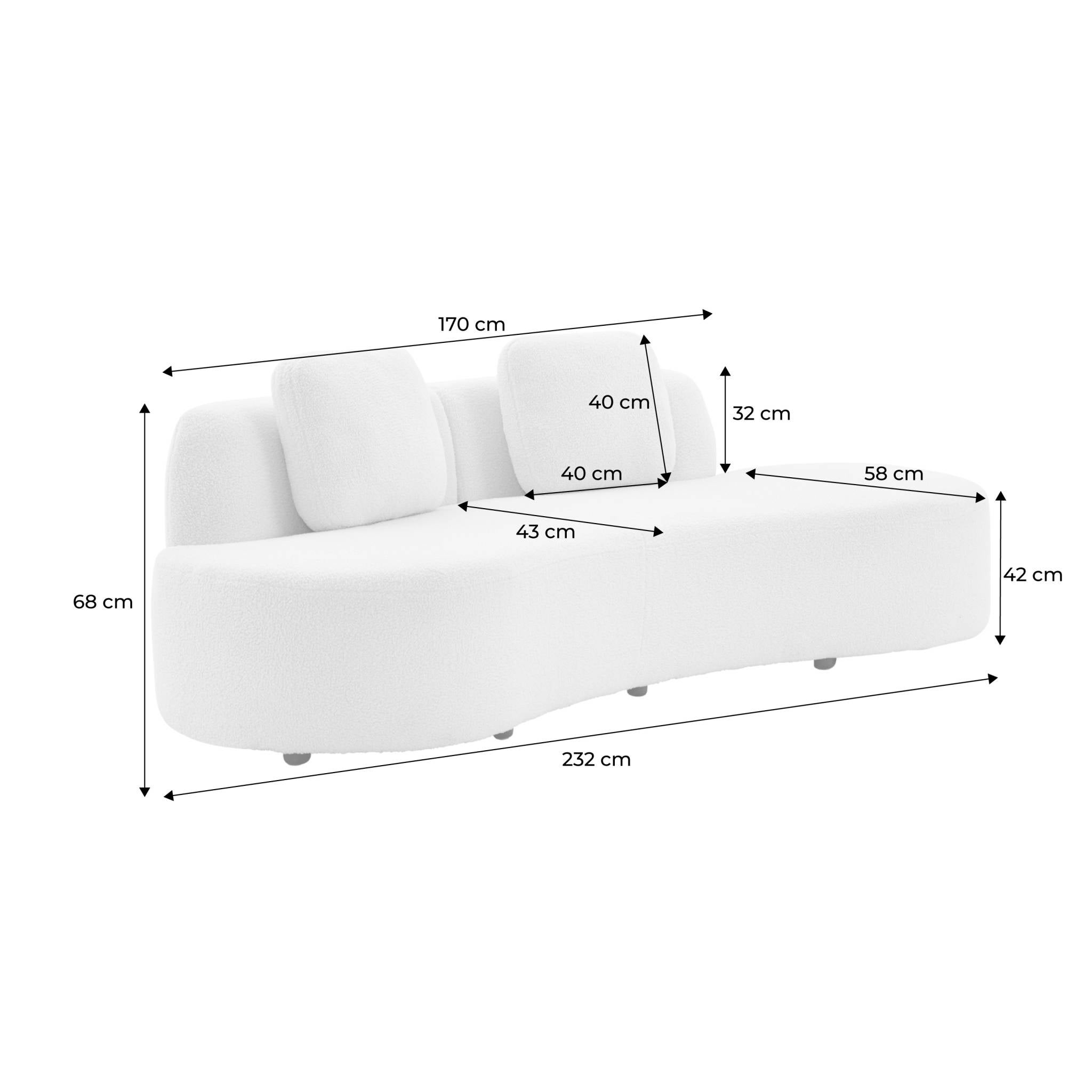 Canapé virgule 3 places en tissu bouclette forme organique - WAVE L 232 x P 97 x H 68cm WAVE - 4