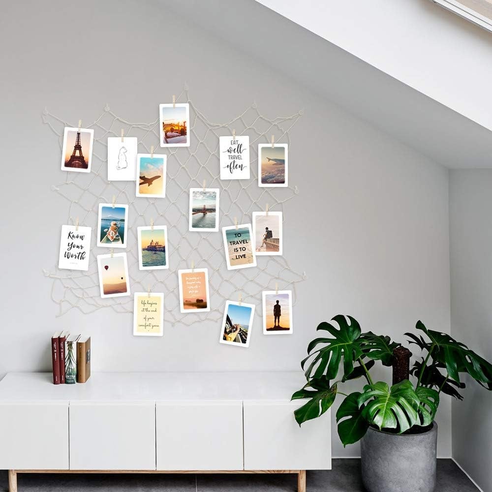 Cadre Photo Pêle Mêle DIY Décoration Mural 60x60 cm avec 15 pinces en bois - 3