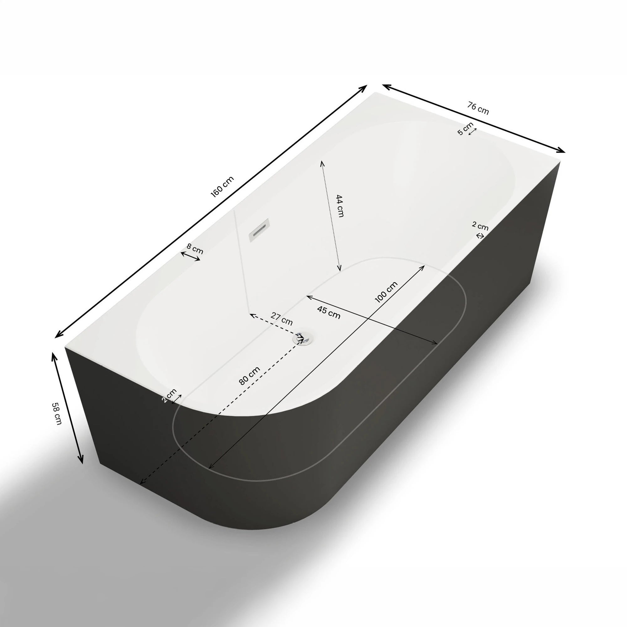Baignoire Ilot Capri 160 droite noire 160 x76 x58 cm, by SPALINA - 7