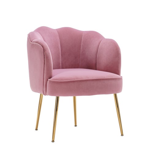 Silla de acento ergonómica en tela de terciopelo con patas doradas y ajustables, rosa