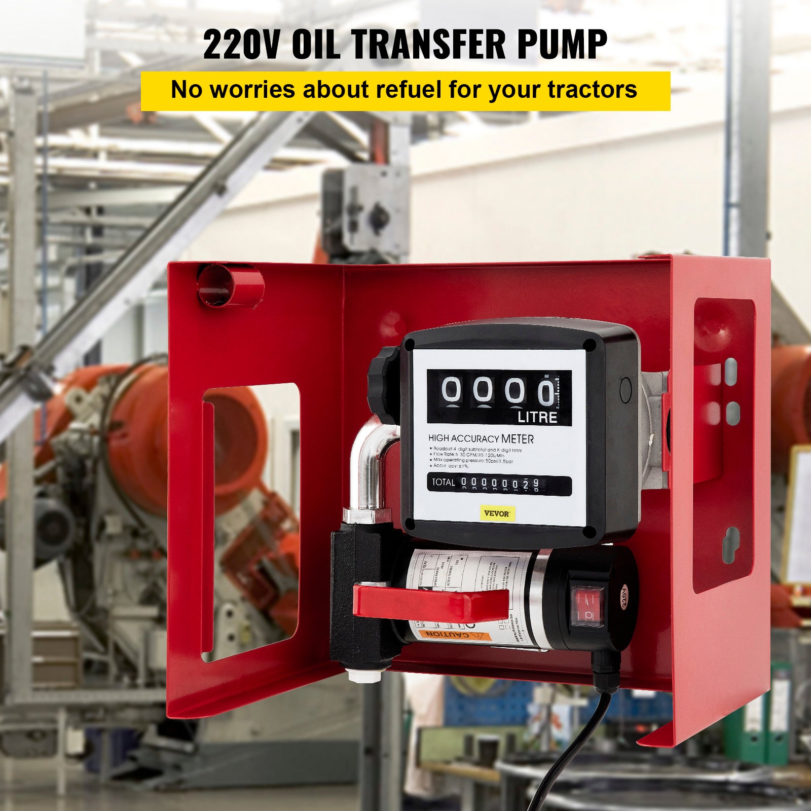 Pompe De Diesel VEVOR 40 L/min Pompe à Fuel Gasoil Huile Pompe Transfert Diesel Électrique 2800tr/min Pompes à Carburant Auto-Aspirant avec Débitmètre - 2