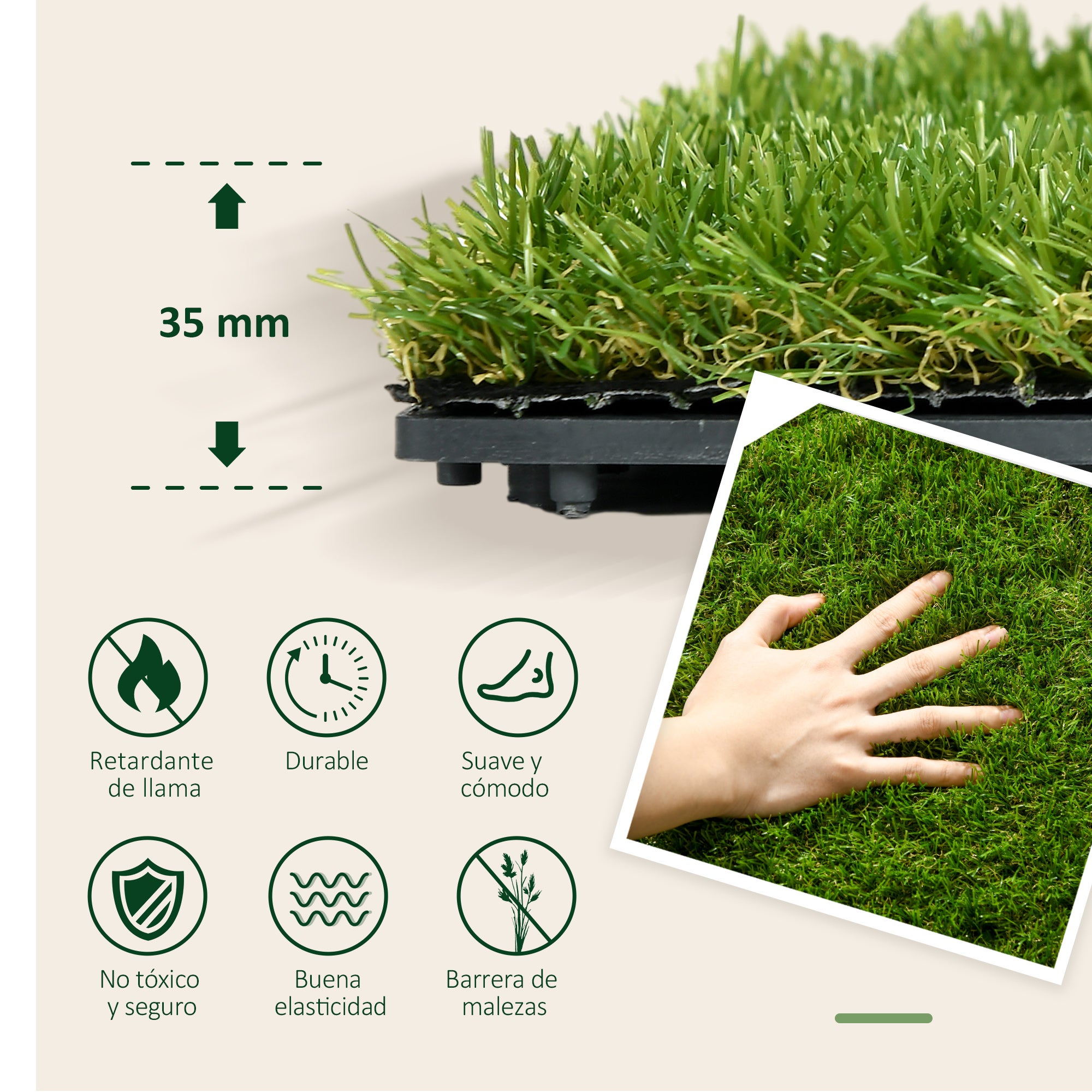 Gazon Synthétique 10 Pièces Hauteur Pelouse 25 Mm Tapis Foncé Anti-uv Vert 30x30cm - 6