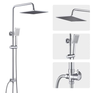 Colonne de douche sans mitigeur,kit complet de douche à effet pluie,pommeau de douche de 25.4x 25.4cm et douchette, barre de douche,chromé